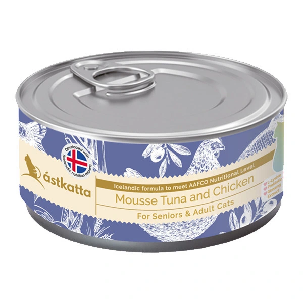 Astkatta 【老年貓無膠配方】無添加 吞拿魚+雞肉慕絲罐 80g