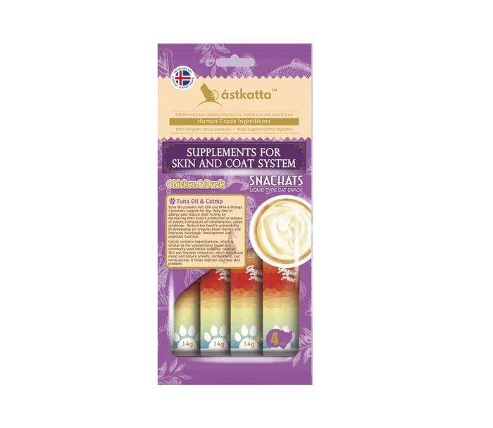 Astkatta 【保健肉泥小食】走地雞+野生鴨肉 (美毛配方) 14g x 4