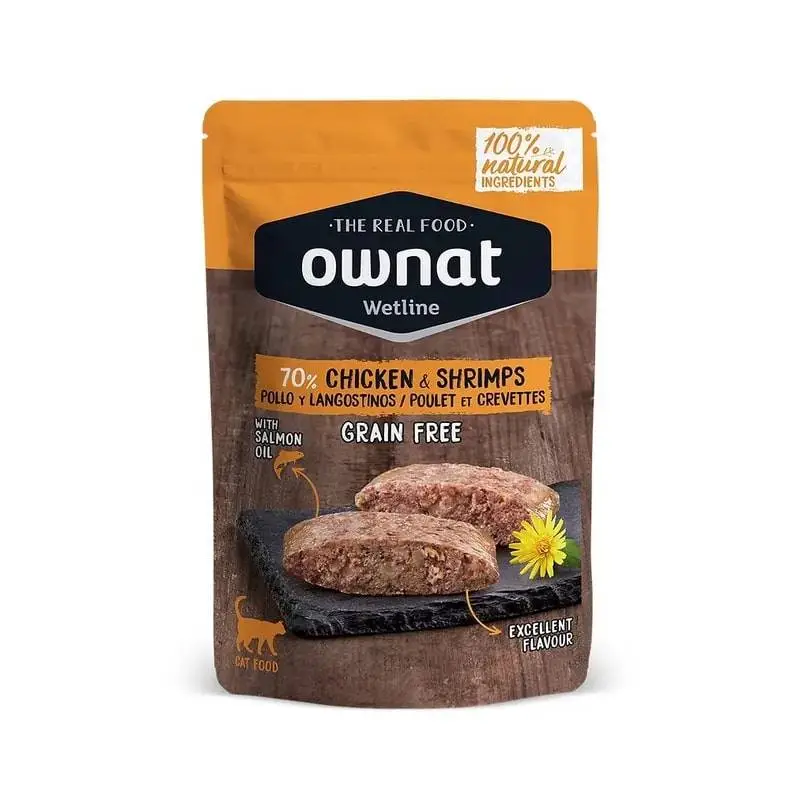 Ownat 無穀物貓主食濕包 - 放牧雞肉及鮮蝦 85g