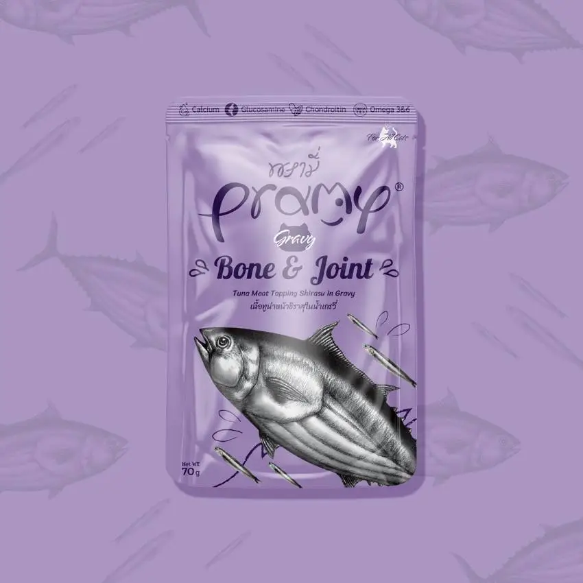 Pramy 肉汁系列- 貓咪餐包吞拿魚小銀魚(強骨健骼配方) 不含卡拉膠 70g