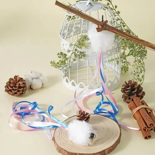 韓國手工玩具kumdollcat 逗貓捧替換頭- 白色球彩條 (100%made in korea)